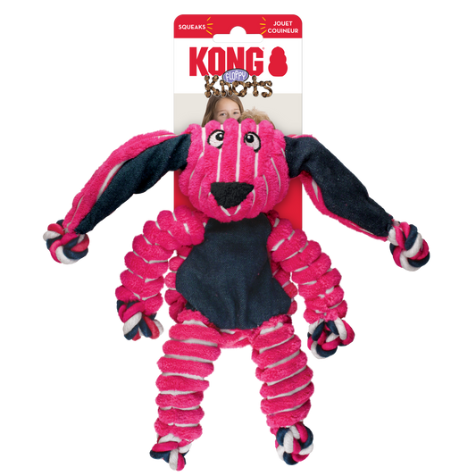 KONG Floppy Knots Bunny Plush Dog Toy Durable Play - detail view