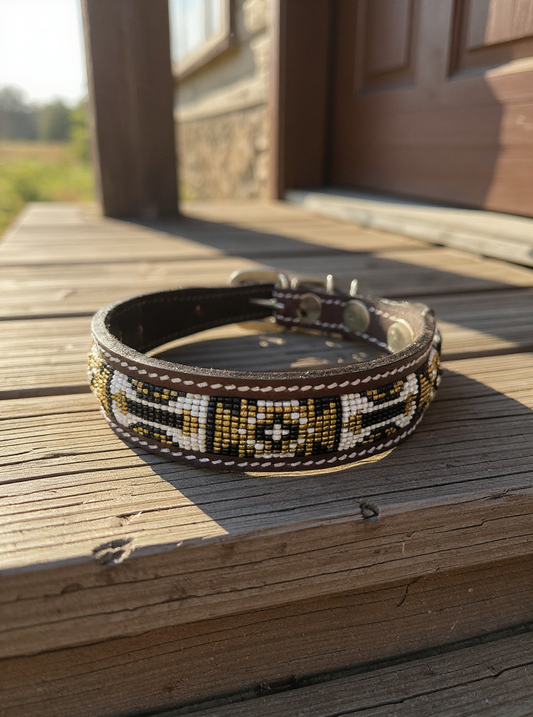 Epic Padded Leather Dog Collar with Beaded Design Dog Collar - detail view