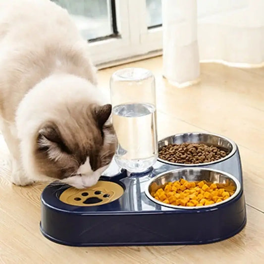 Pet Food Bowl w/ Automatic Drink Feeder - Pet Meal Station - Ameraeon