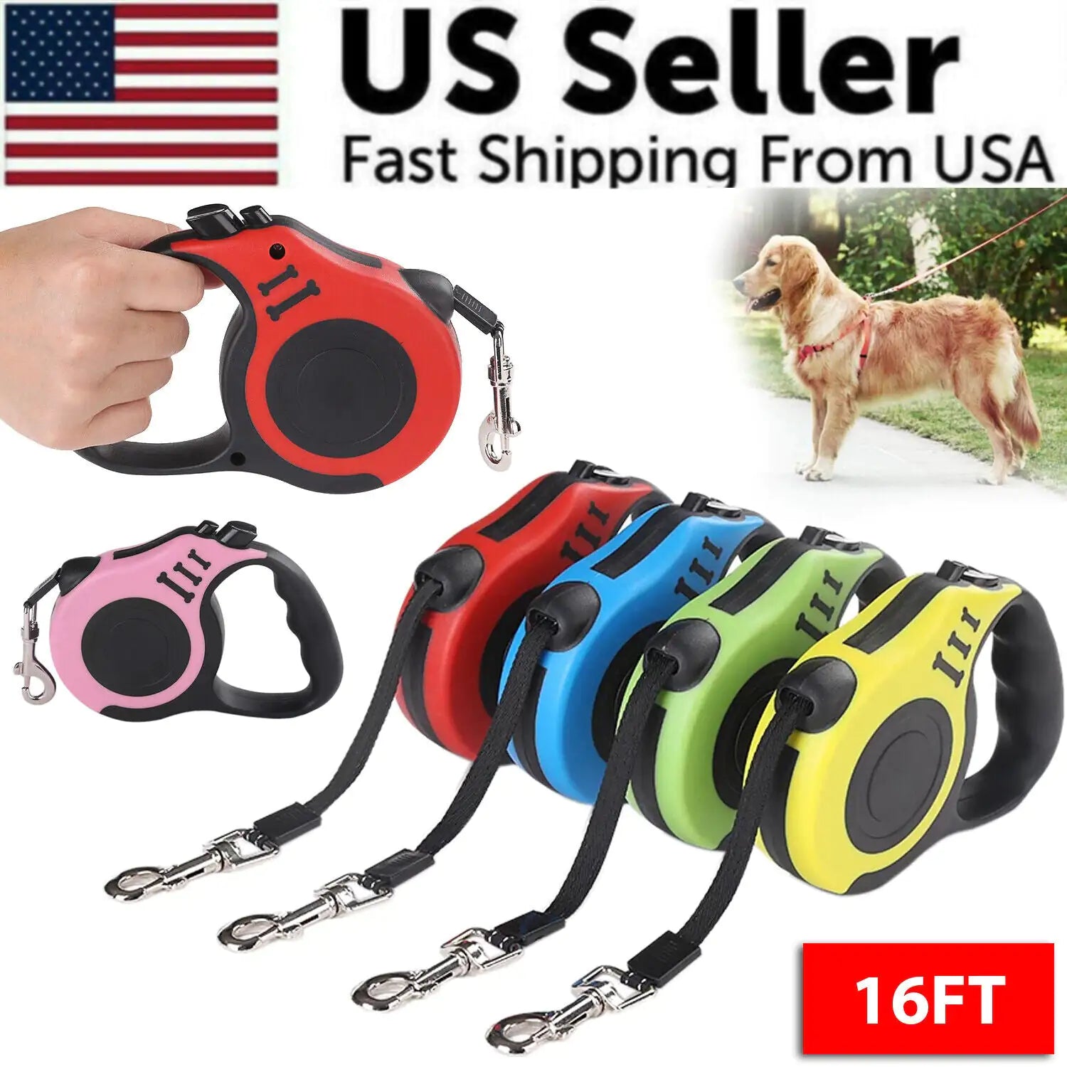 16.5FT Auto - Retract Dog Walking Leash - Ameraeon
