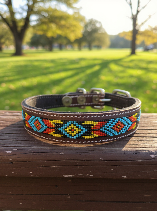 Epic Padded Leather Dog Collar with Artisanal Bead Design