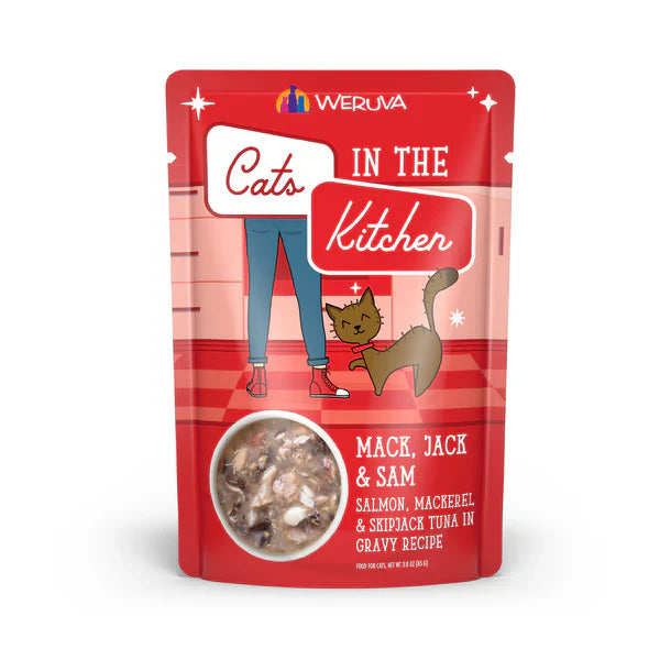 Cats in the Kitchen Mack, Jack and Sam Salmon, Mackerel & Skipjack Tuna in Gravy (3oz) - Cats in the Kitchen Wet Cat Food - The Family Pet