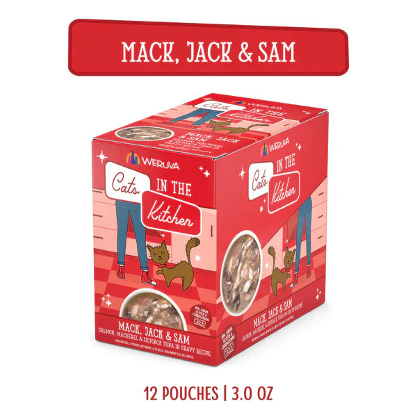 Cats in the Kitchen Mack, Jack and Sam Salmon, Mackerel & Skipjack Tuna in Gravy (3oz) - Cats in the Kitchen Wet Cat Food - The Family Pet