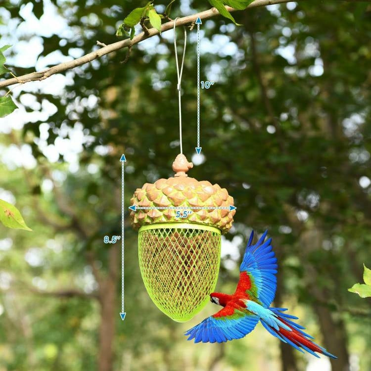 Bird Feeder – Outdoor Metal Mesh with Decorative Acorn Roof