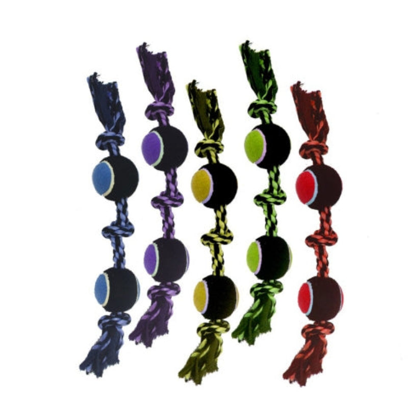 Nuts for Knots 3-Knot Rope w/2 Tennis Balls Dog Toy - 2 Colors