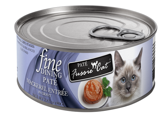 Fussie Cat Fine Dining - Pate - Mackerel Entree in gravy (2.82oz) - Wet Cat Food - The Family Pet