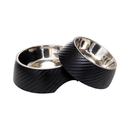 Country Living Set of 2 Round Twill Melamine Dog Bowls with Removable Stainless Steel Inserts â Black - Purrfect Pet Kingdom