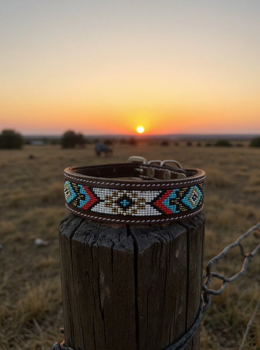 Epic Padded Leather Dog Collar with Beaded Design Dog Collar - detail view