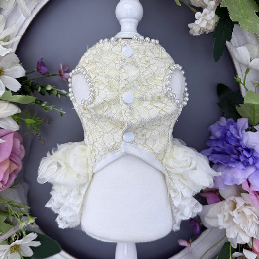 Handmade Luxury Pearl & Rose Lace Pet Dress - Purrfect Pet Kingdom