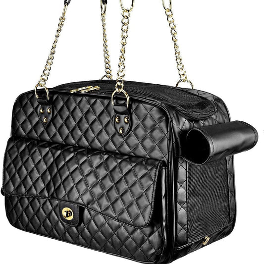 Luxury Pet Carrier Quilted Leather Gold Chain 👜 - Purrfect Pet Kingdom