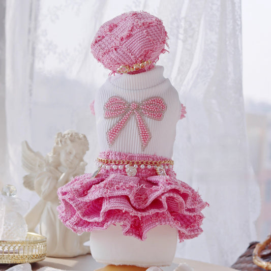 Handmade Chic Puppy Suit Pink Tweed Skirt Outfit