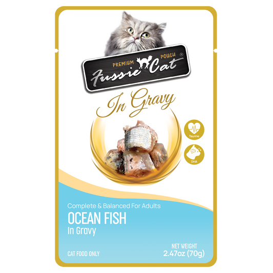 Fussie Cat Pouch - Ocean Fish in Gravy (2.47oz) - Wet Cat Food - The Family Pet