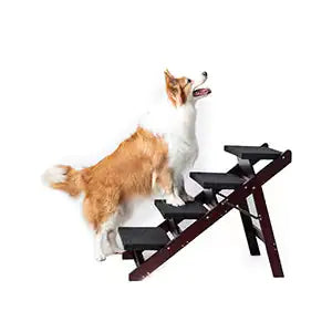 Wooden Dog Stairs Steps - Foldable 4 Levels Pet Stairs & Ramp Perfect For Beds And Cars - Portable Dog Cat Ladder Up To 110 Pounds - Ameraeon