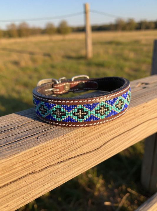 Epic Padded Leather Dog Collar with Beaded Design Dog Collar - detail view