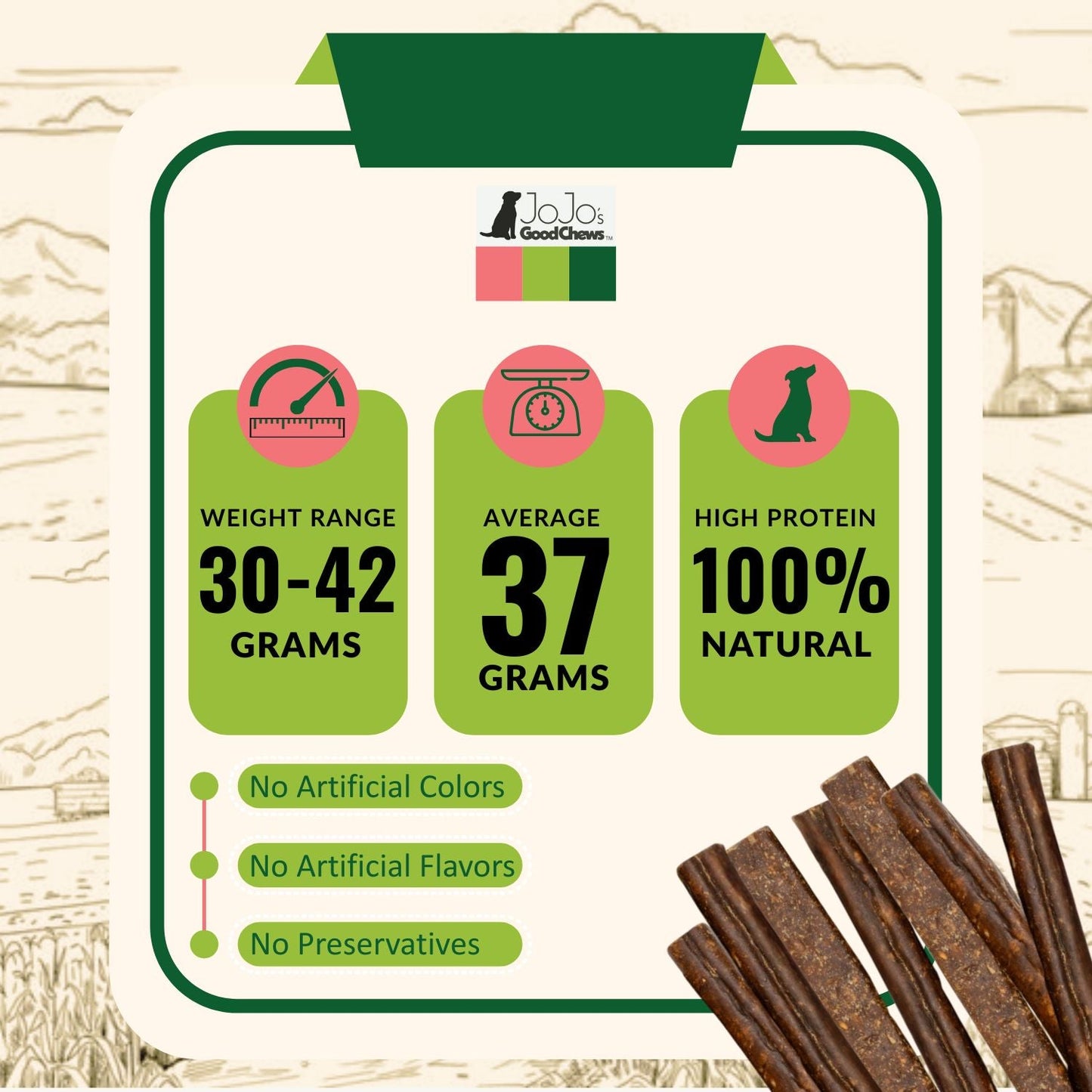 All-Natural Beef Sausage Dog Treats ? Premium Chews Packed