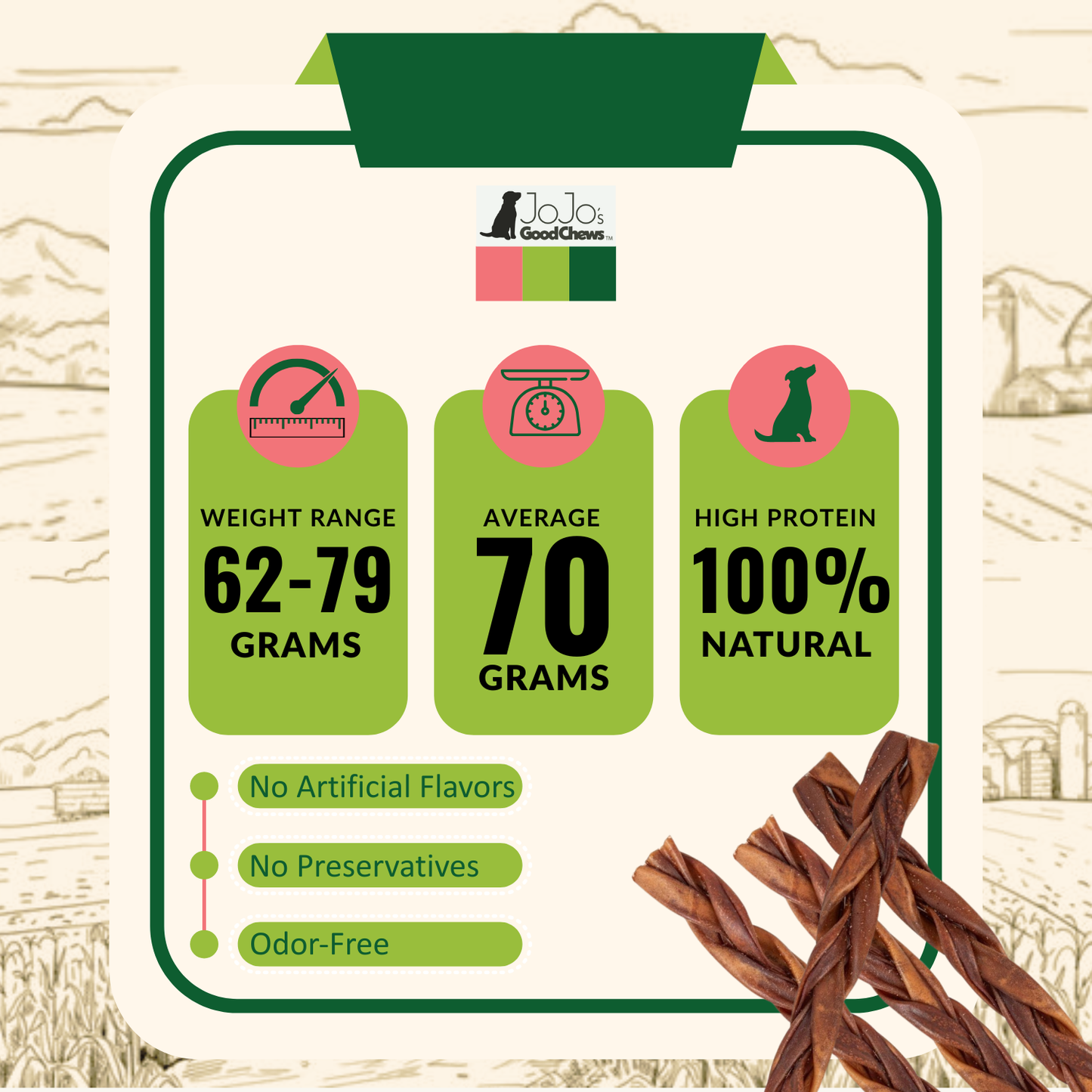 Braided Collagen Stick Dog Treats for Joint Health - 12-Inch Standard (4-Pack) - Purrfect Pet Kingdom