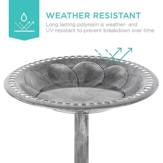 Outdoor Weather Resistant Polyresin Bird Bath in Rustic Aged