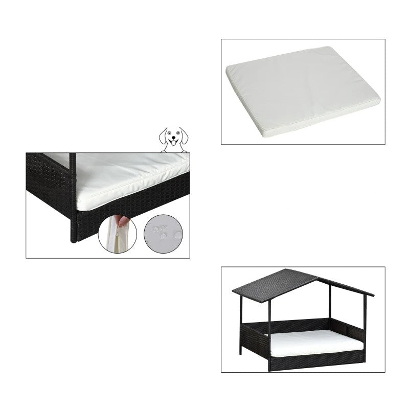 Espresso Wicker Weather Resistant Raised Dog Bed House with 2 in Thick Cushion - Outdoor > Dog House & Cat Houses - HomePacific