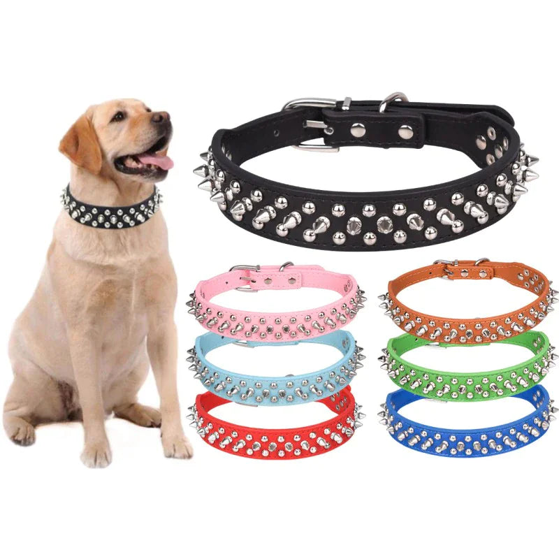 Rugged Leather Spiked Collar for Dogs and Cats - Ameraeon