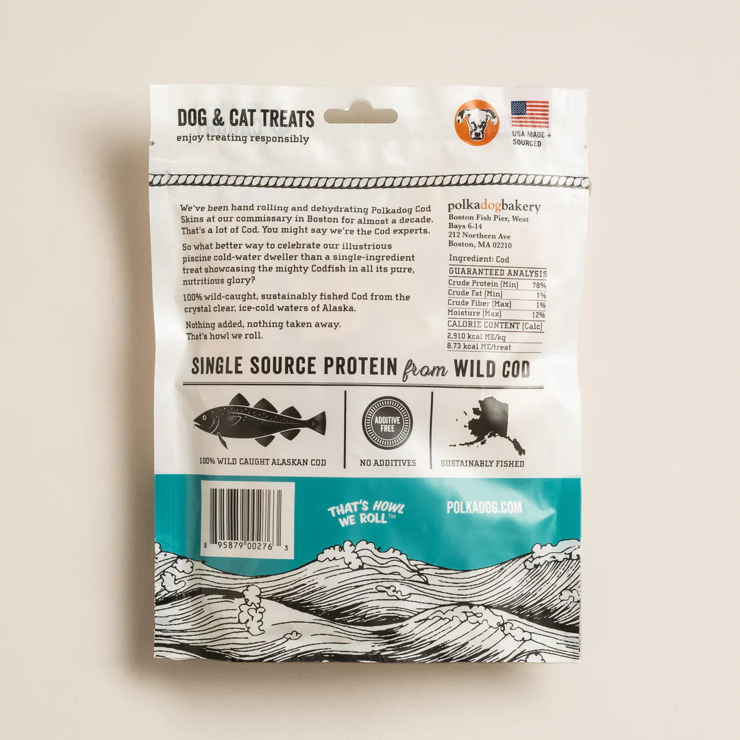 Close up view of Purrfect Pet Kingdom Stylish Polkadog Alaskan Cod Chips Dog Treats (3.5oz) For Small Animals