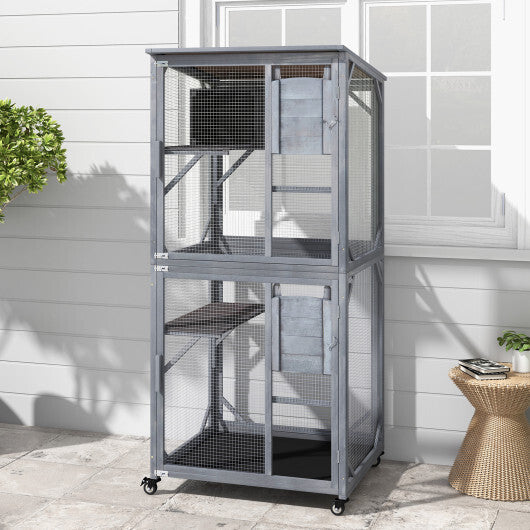 Cat House Wooden Outdoor Gray 72-Inch Tower