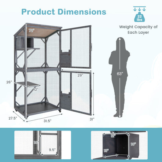 Cat House Wooden Outdoor Gray 72-Inch Tower