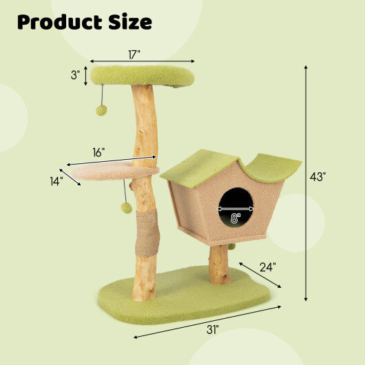 Cat Tree 43in Green Wooden Perch & Activity Tower