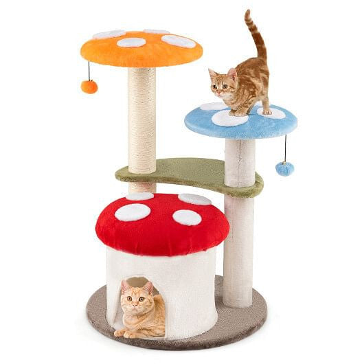 35 Inch Tall Cat Tower with Sisal Scratching Posts Cat Condo and Padded Platforms-Multicolor - Purrfect Pet Kingdom