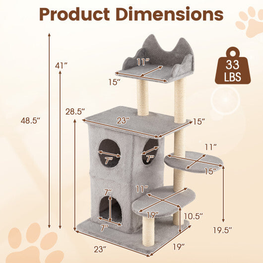 Cat Tree 48.5in 2-Story Condo & Scratching Post