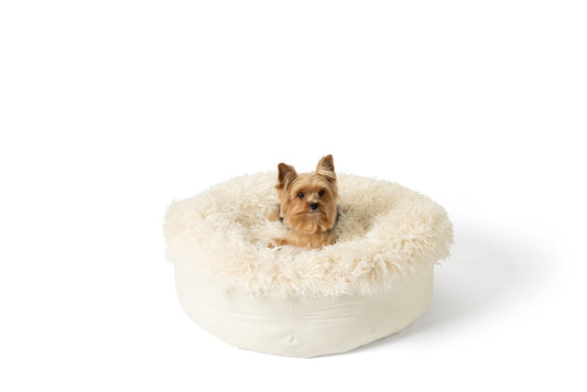 PupPoufT Luxe Faux Fur Donut Dog Bed - Plush Sheep Ivory - detail view