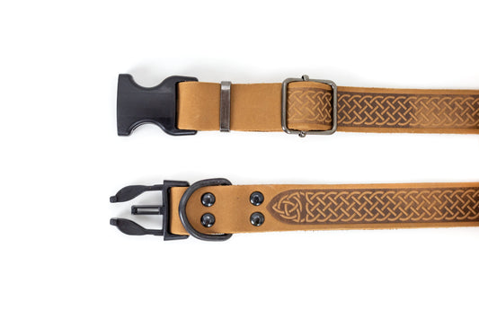 Celtic Sport Khaki Leather Dog Collar - dog collar and leash > leather dog collars & leash set > quality leather dog collar and leash set - Euro - Dog Collars and Leads
