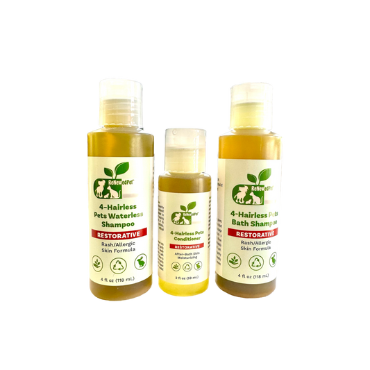 4 - HAIRLESS PETS RESTORATIVE SHAMPOO, WATERLESS & CONDITIONER - 4 Nudie Pets - ReNewedPet - HALF SIZE - SAVE 10% - 4 - HRESTTRPCOMBOHALF