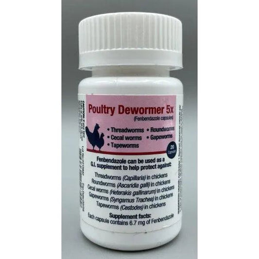 Poultry Dewormer 5X Fenbendazole 20 Capsules