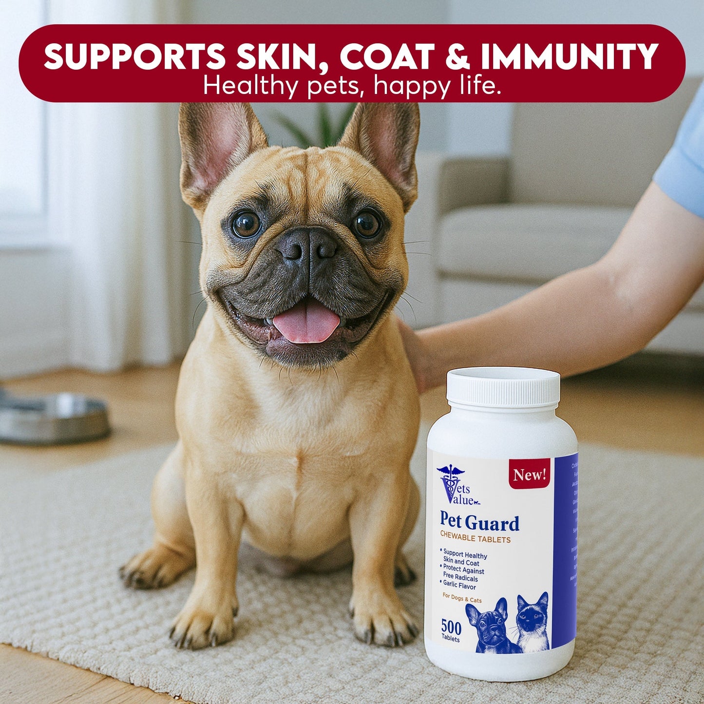 Pet Guard Chewable Tablets for Dogs and Cats – Helps Maintain Healthy Skin and Coat, Garlic Flavor - 500 Count - Natural Flea & Tick - Horizon Animal Care