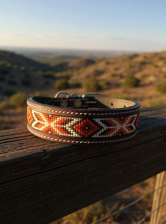 Epic Padded Leather Dog Collar with Beaded Design Dog Collar - detail view