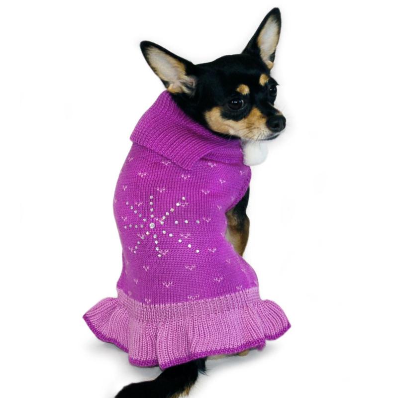 Purple Snowflake Bling Sweater Dog Dress - Only Available in Size 2XS