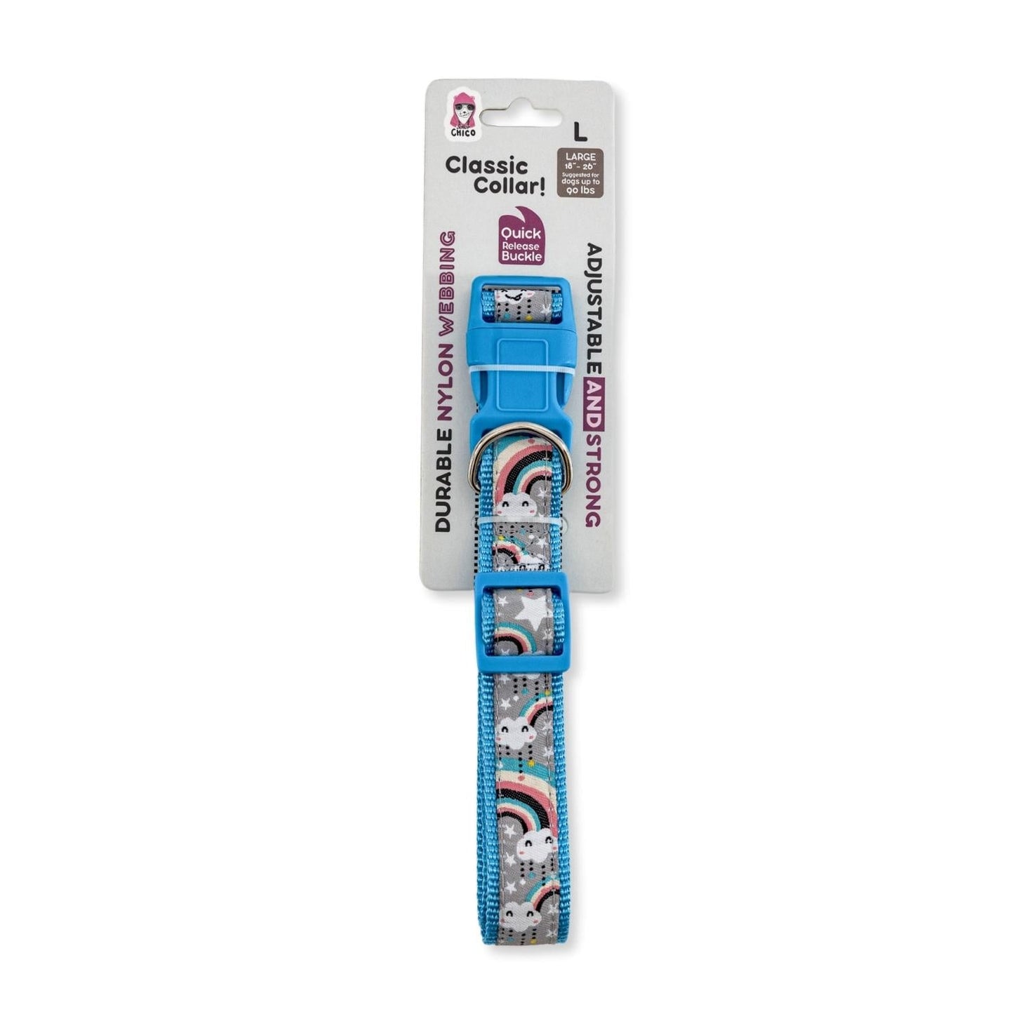 Dog Collar Embroidered Rainbow Nylon Adjustable ๐