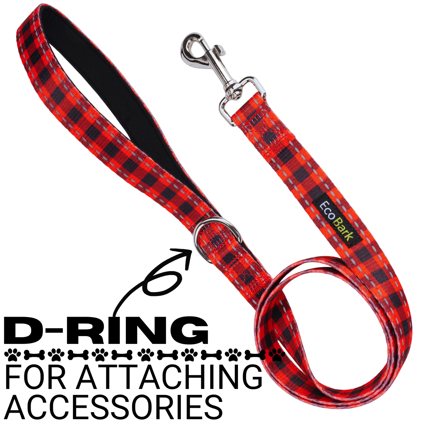 Dog Leash Red Plaid Leash by EcoBark Buffalo Check Padded - gallery product image for dog leash
