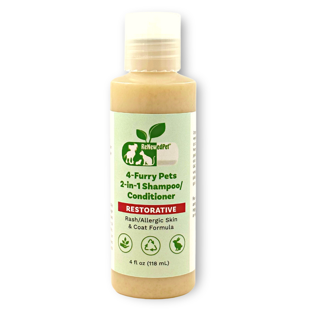 4 - FURRY PETS 2 - IN - 1 * RESTORATIVE SHAMPOO & CONDITIONER - 4 Furry Friends - ReNewedPet - HALF SIZE 4 OZ. ($3.23/oz.) - 4FRESTSHAMPHALF
