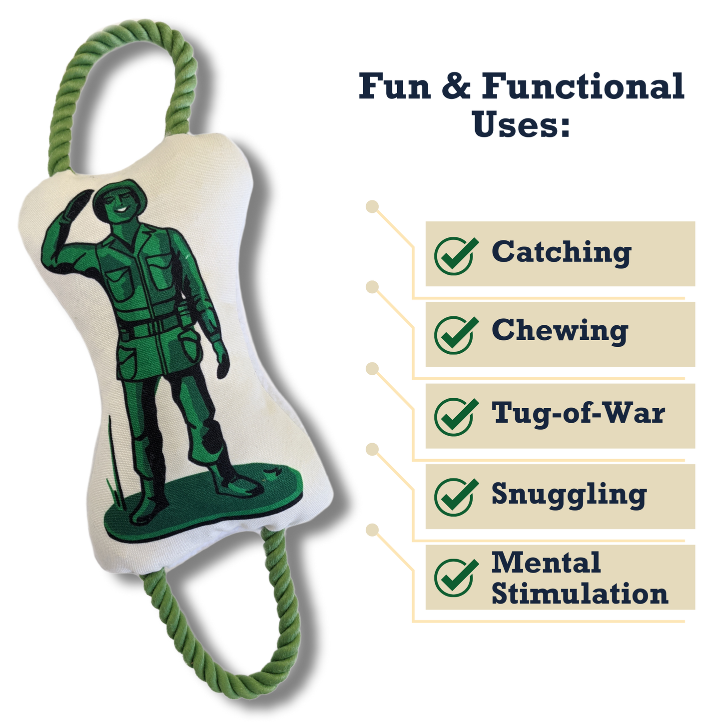 Retro Soldier Plush Dog Toy - Squeaker & Crinkle Paper Fun ๐ช