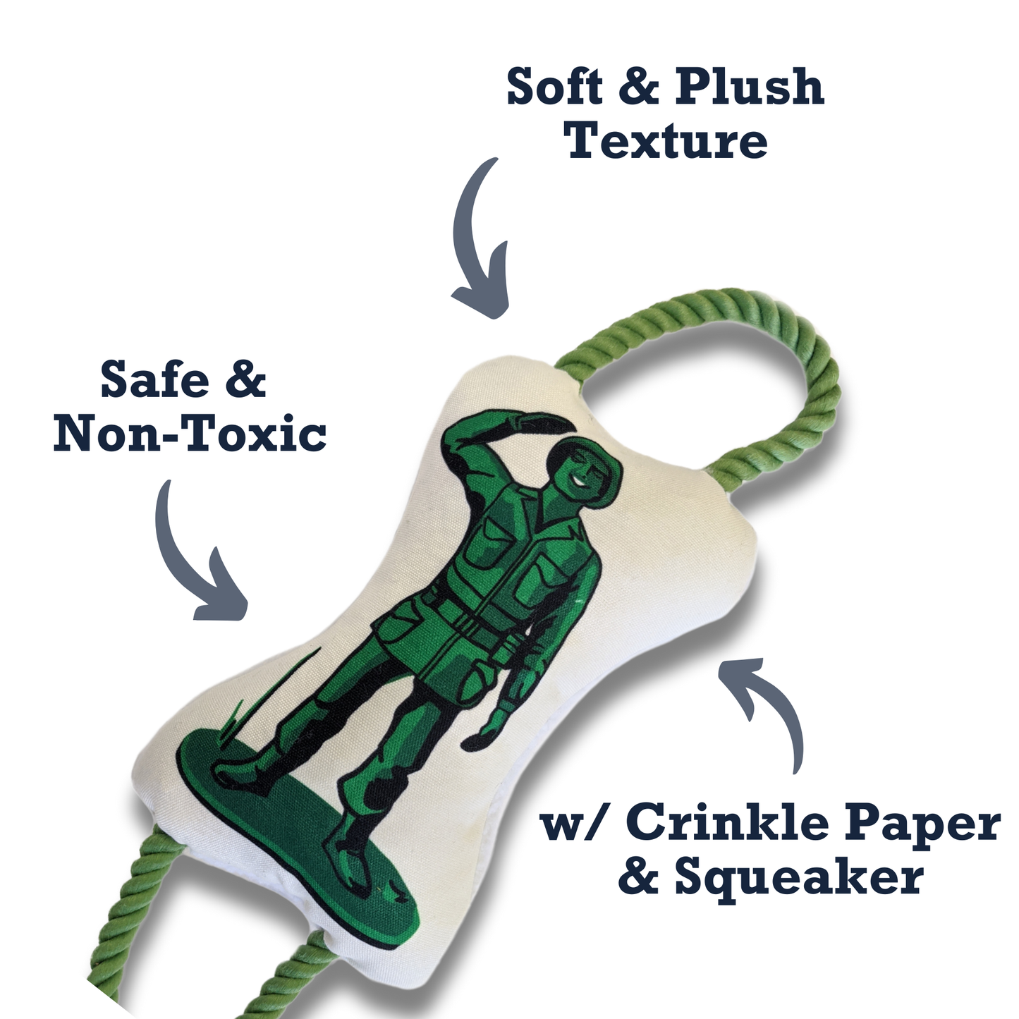 Retro Soldier Plush Dog Toy - Squeaker & Crinkle Paper Fun ๐ช