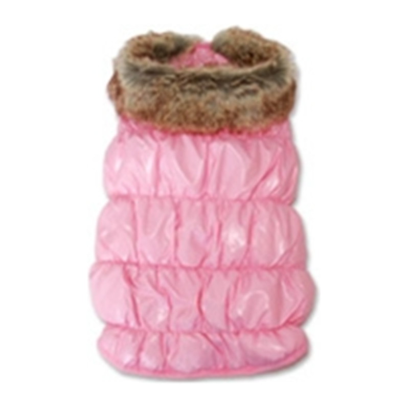 Ruched Bubble Pink Faux Fur Collar Dog Jacket