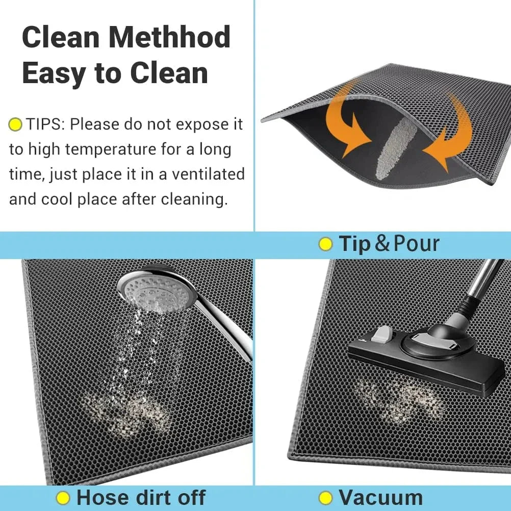 Cat Litter Mat Double Layer Waterproof - Non-Slip Washable Clean Pad with Gift