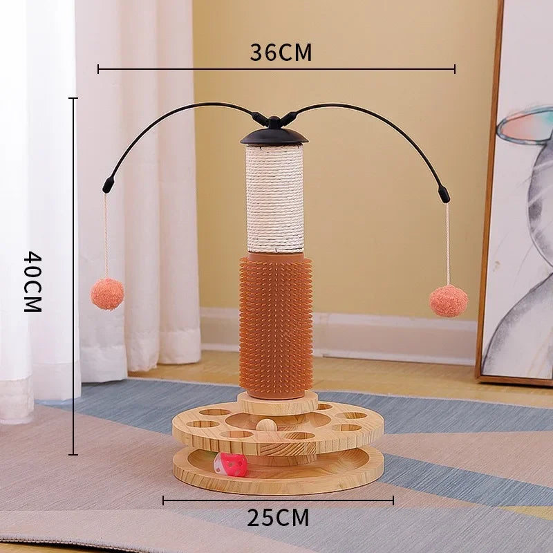 Interactive Cat Scratching Board - Wood Carousel Puzzle & Claw Care Station