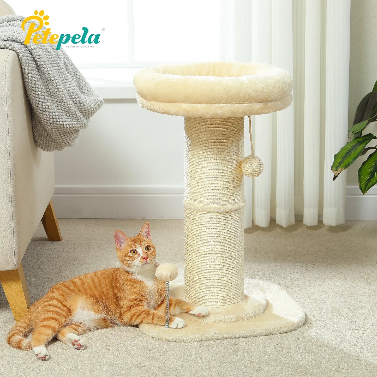 Pink Flower Cat Tree - Sisal Scratching Post with Perch