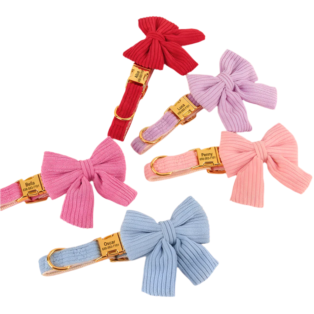 Personalized Dog Collar with Bow - Custom Engraved Cuteness