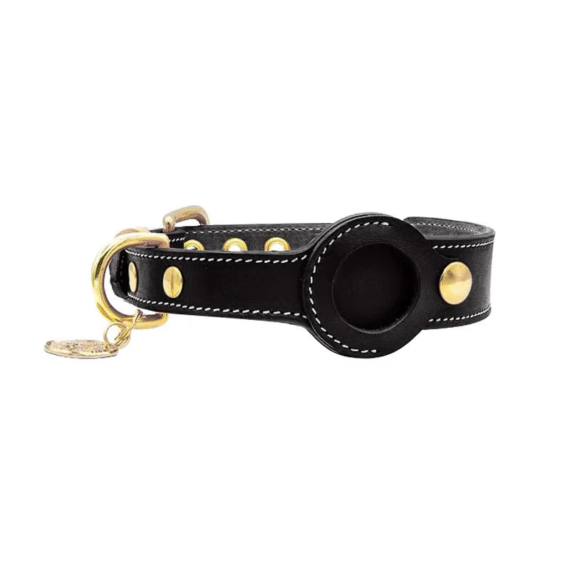 Premium Leather Dog Collar with AirTag Holder - Anti-Lost Pet Tracking