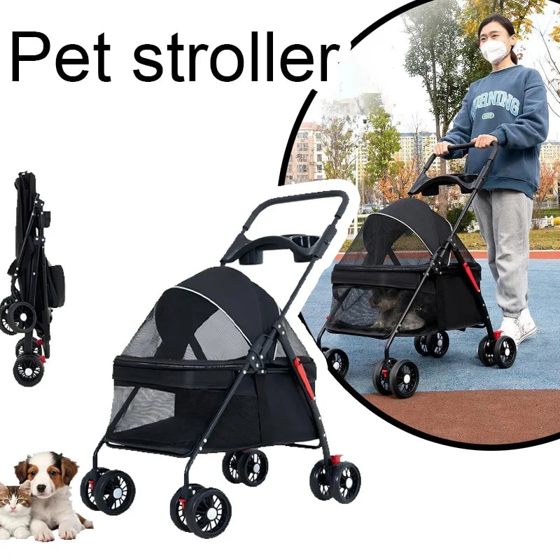 Lightweight Pet Stroller - Foldable Travel Stroller for Small Dogs & Cats