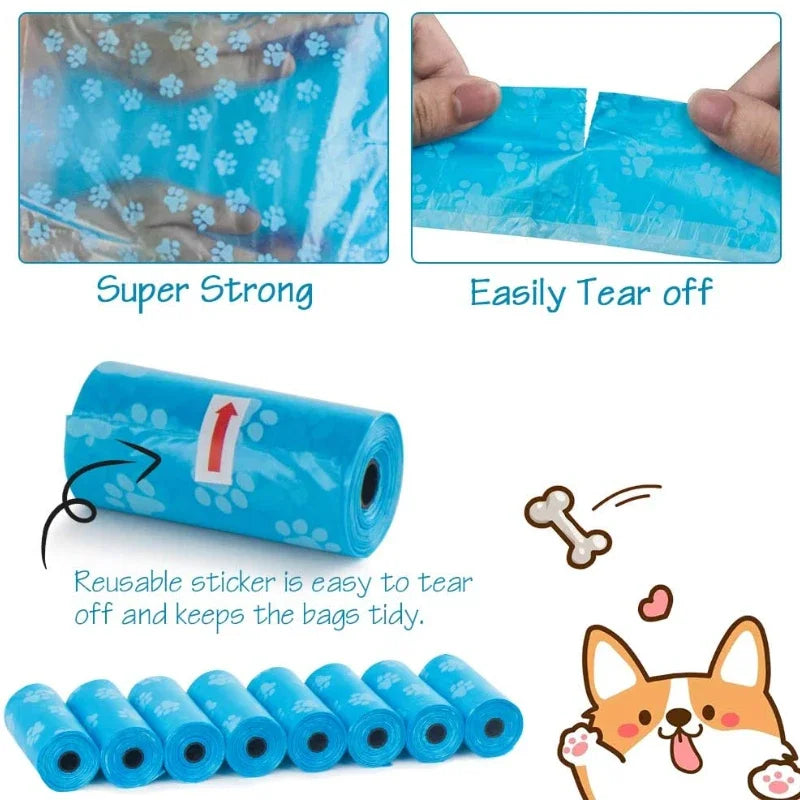 Pet Poop Bags Disposable Dog Perros Waste Bag Bulk Poop 5 Roll(75Pcs) Bags with Paw Prints Clean Pick Up Tools Pet Items - Purrfect Pet Kingdom