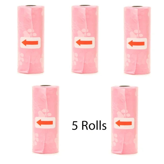 Pet Poop Bags Disposable Dog Perros Waste Bag Bulk Poop 5 Roll(75Pcs) Bags with Paw Prints Clean Pick Up Tools Pet Items - Purrfect Pet Kingdom